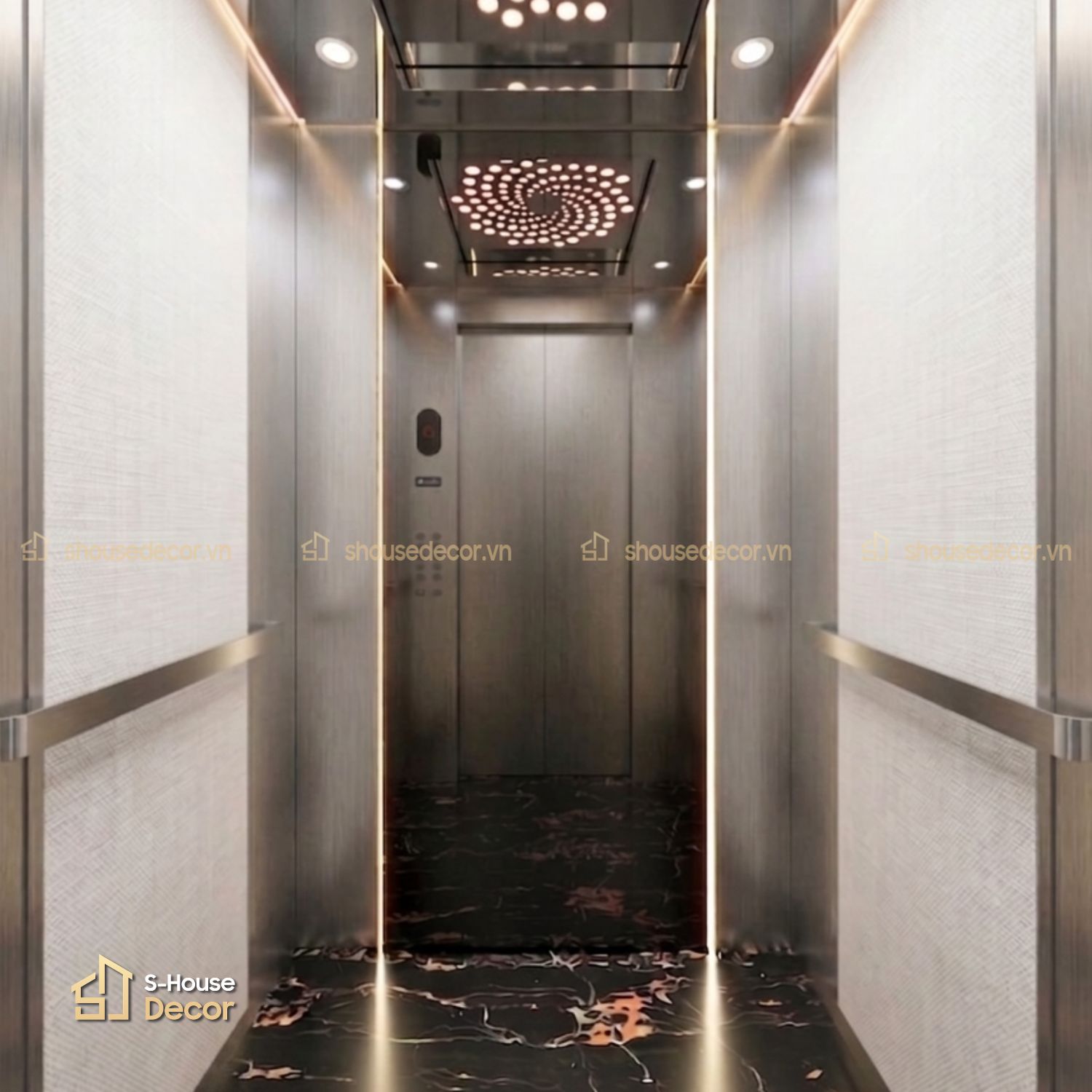Gia công cabin thang máy inox 304 xước trắng CABIN-PVDS-2 tại S-House Decor