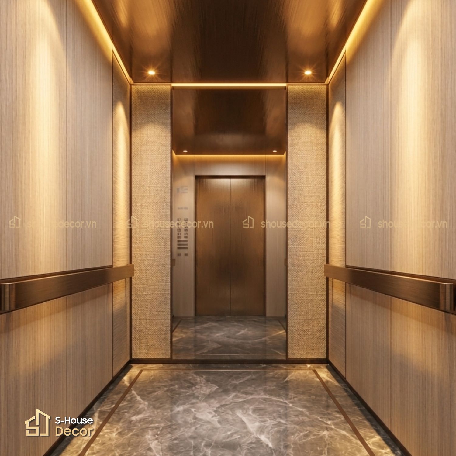 Gia công cabin thang máy inox 304 xước đồng mã CABIN-PVDS-6