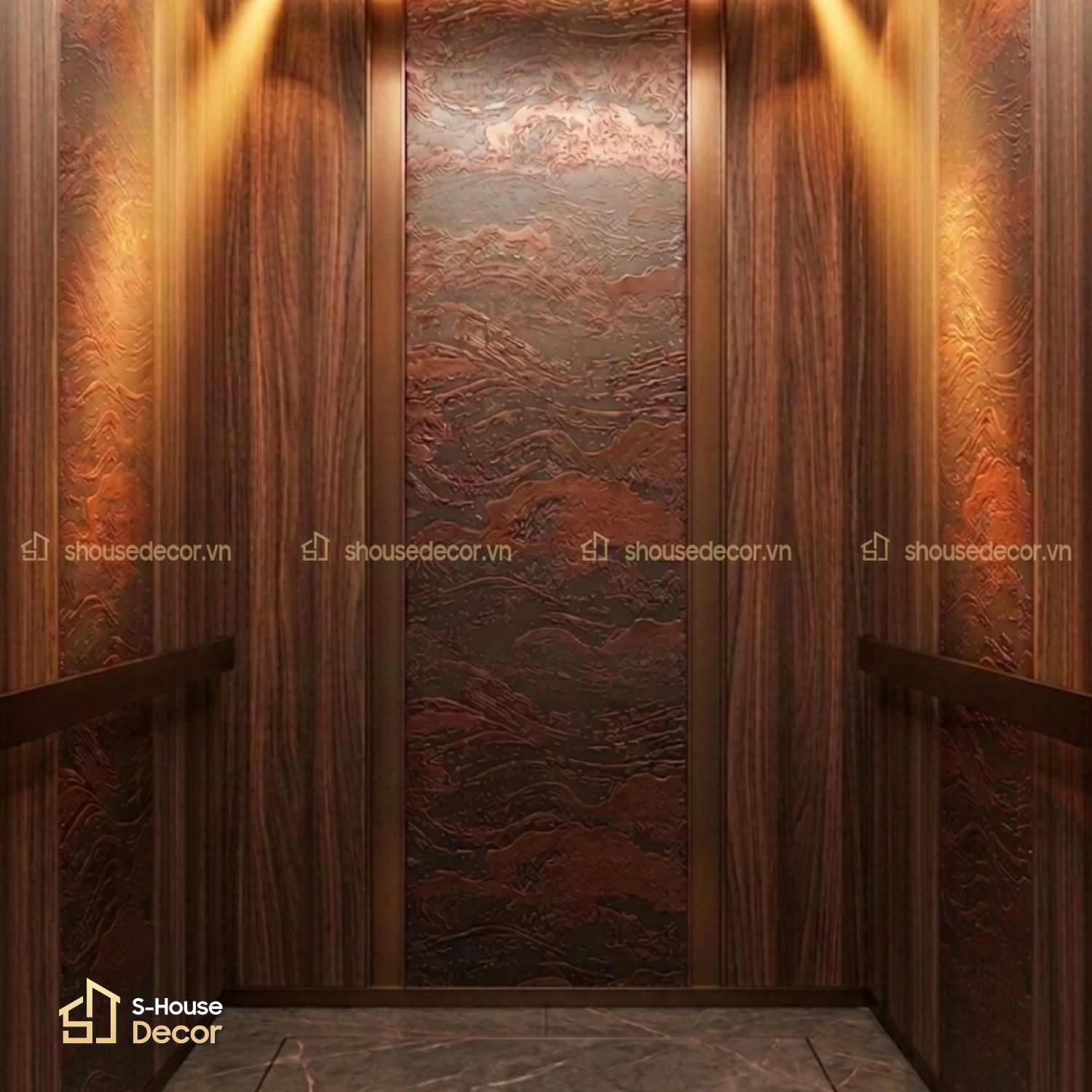 Gia công cabin thang máy hoa văn giả cổ màu đồng-CABIN-PVDS-7