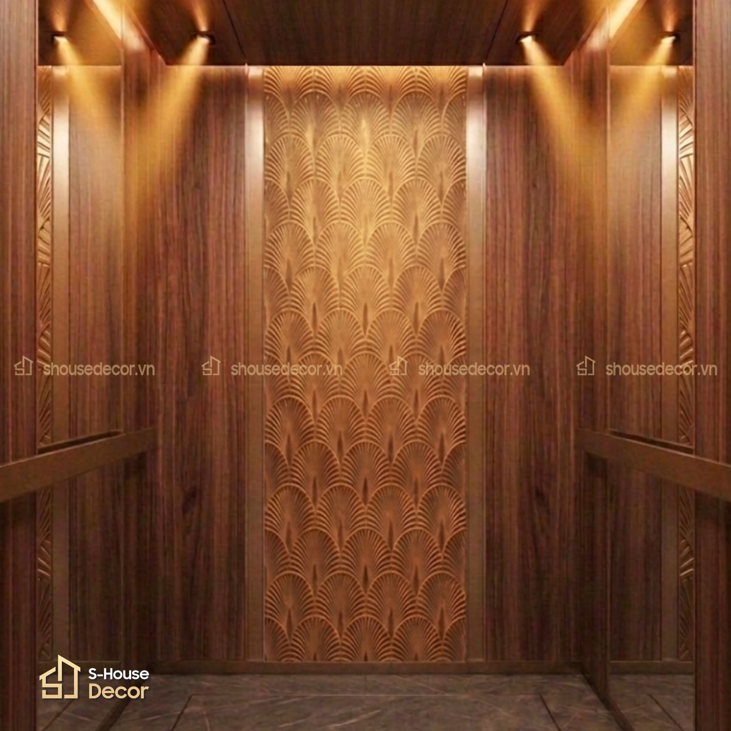 Gia công cabin thang máy hoa văn giả cổ màu đồng-2-CABIN-PVDS-7