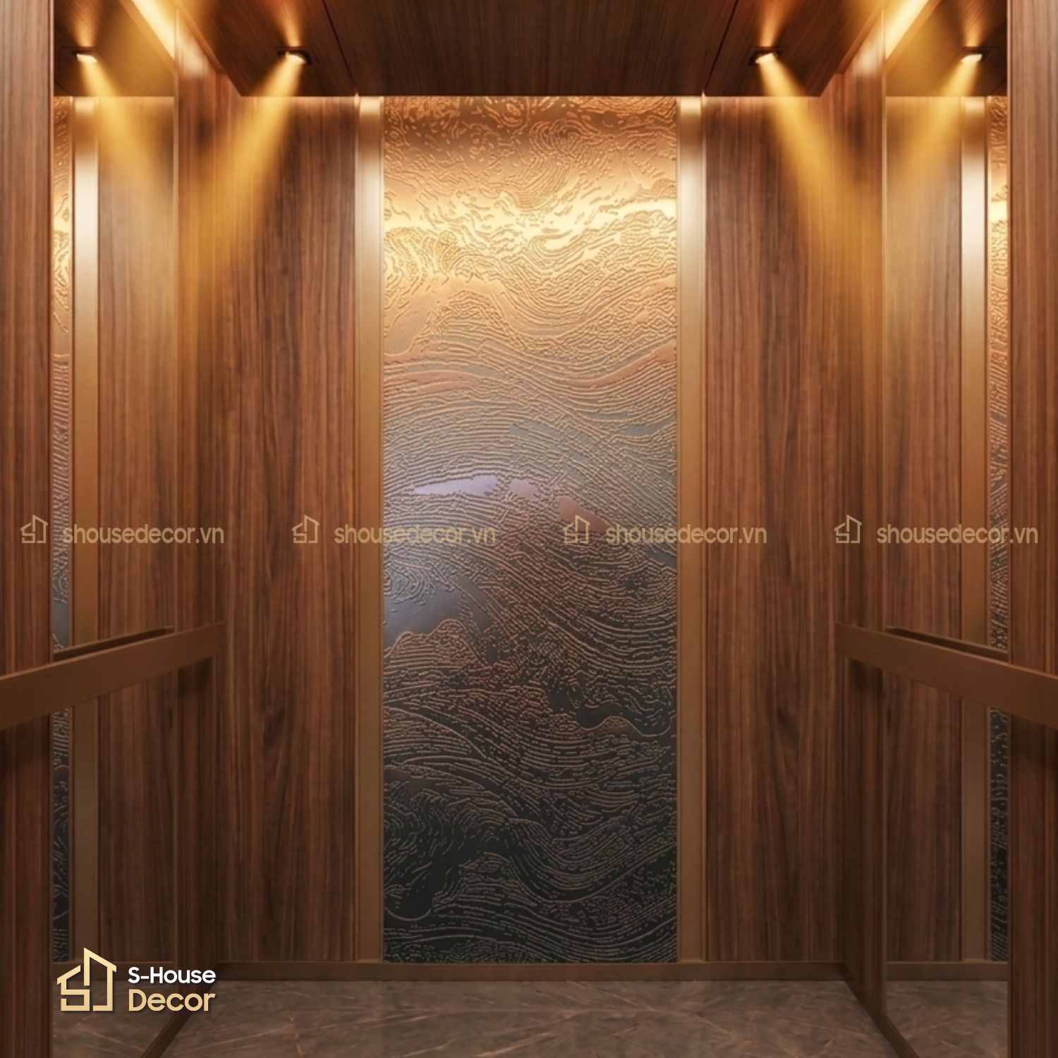 Gia công cabin thang máy hoa văn giả cổ màu đồng-3-CABIN-PVDS-7