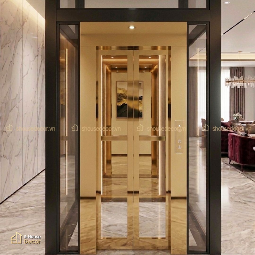 Gia công khung bao cửa thang máy inox 304 gương vàng