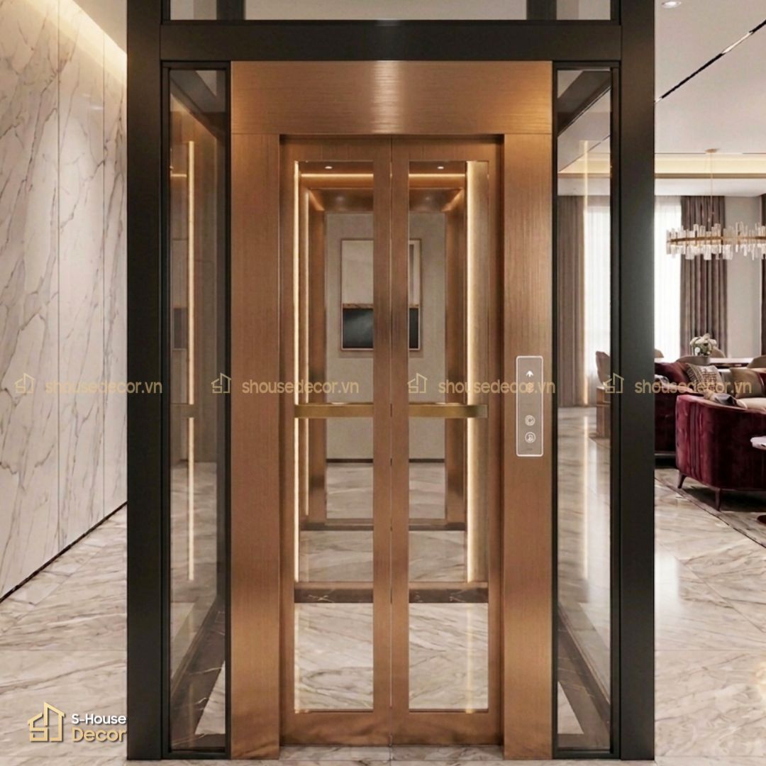 Gia công không bao cửa thang máy inox 304 xước vàng hồng
