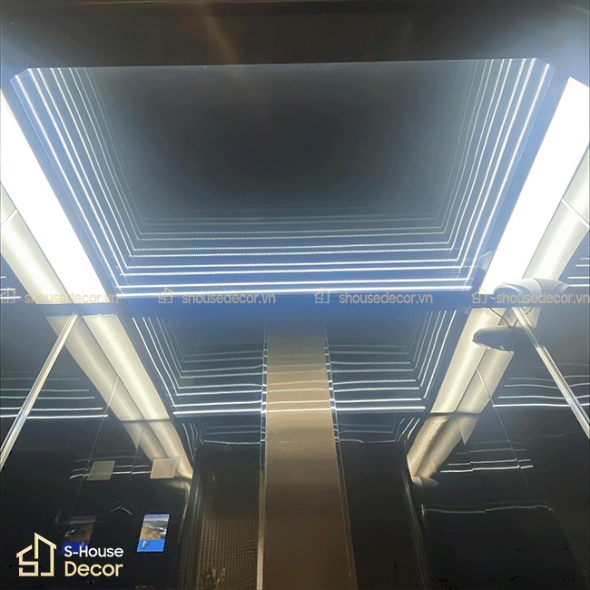 Hiệu ứng trần 3D vô cực kết hợp hệ đèn LED, tạo chiều sâu không gian