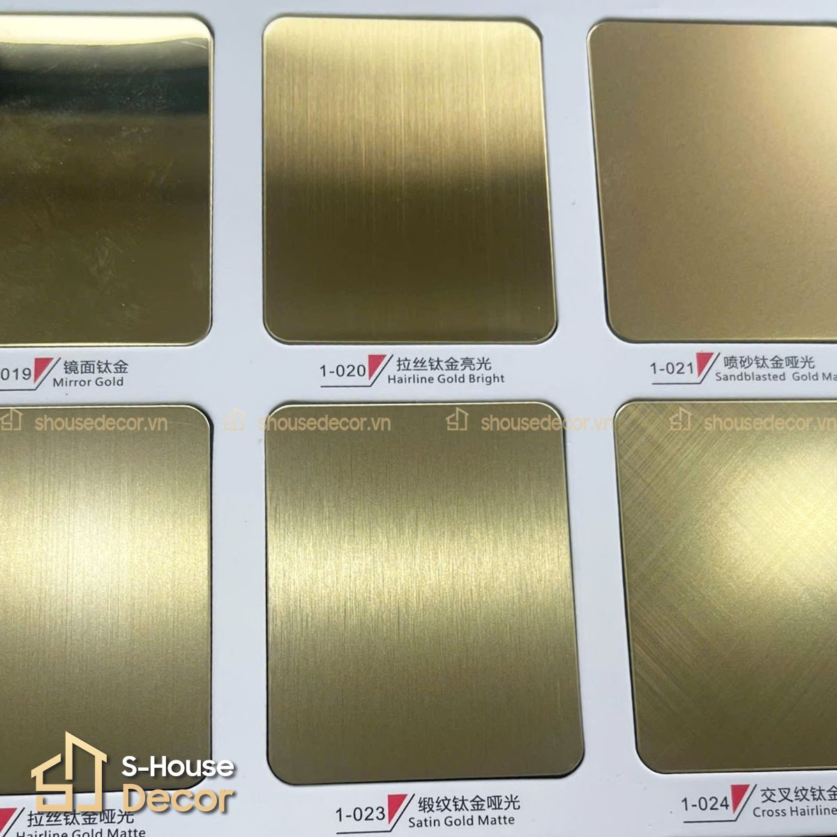 Bảng màu inox mạ PVD màu vàng (không pha) tại S-House Decor