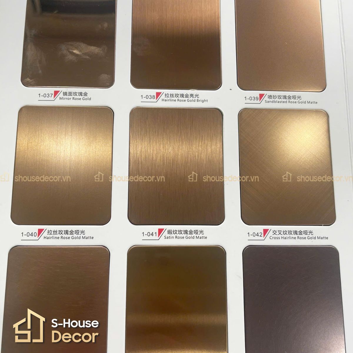 Bảng màu inox mạ PVD màu vàng (pha màu) tại S-House Decor