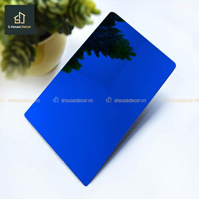 Minh họa mẫu ốp inox xanh dương gương S-House Decor