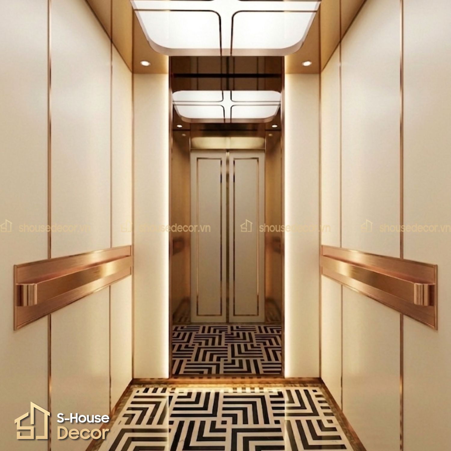Công trình thực tế ốp inox thang máy tại S-House Decor