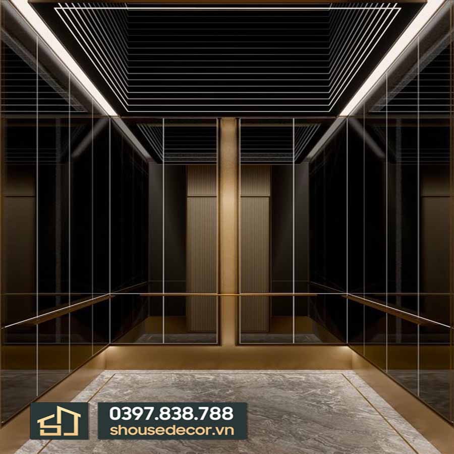 Ốp inox cabin thang máy mạ đen gương mẫu 03 