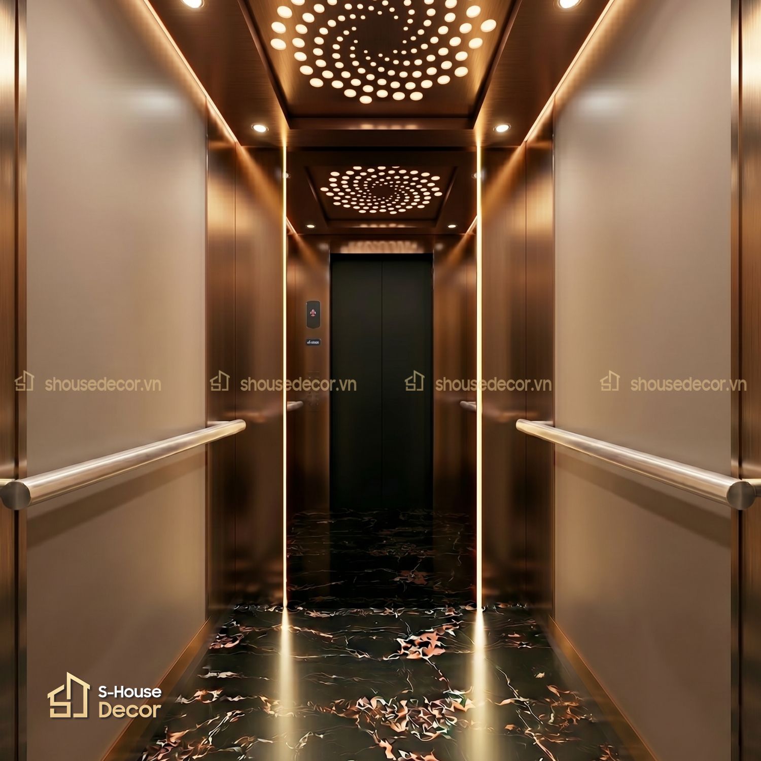Cabin thang máy với gỗ phủ Laminate vân vải độc đáo