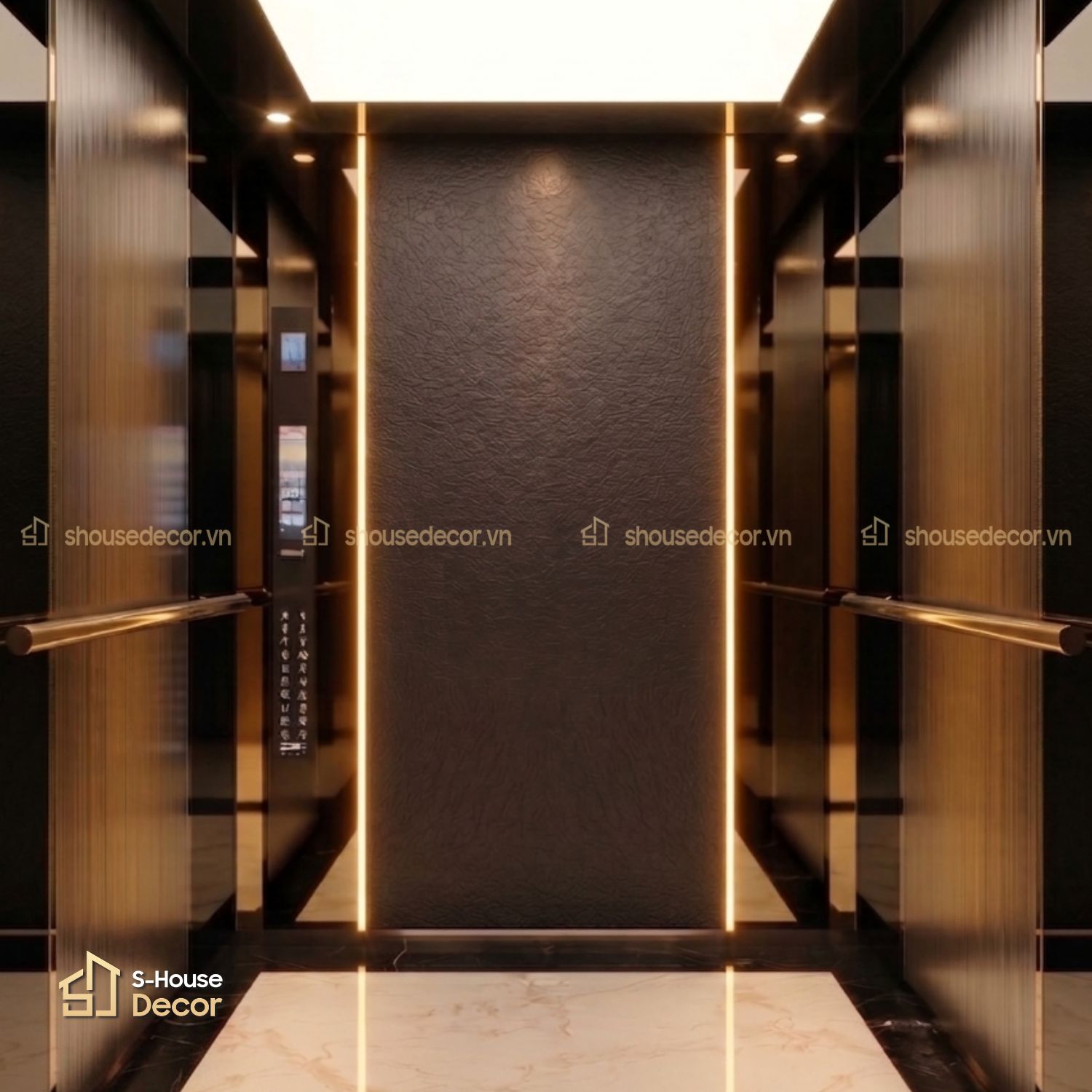 Cabin inox 304 xước trắng, gương đen và laminate vân da màu đen