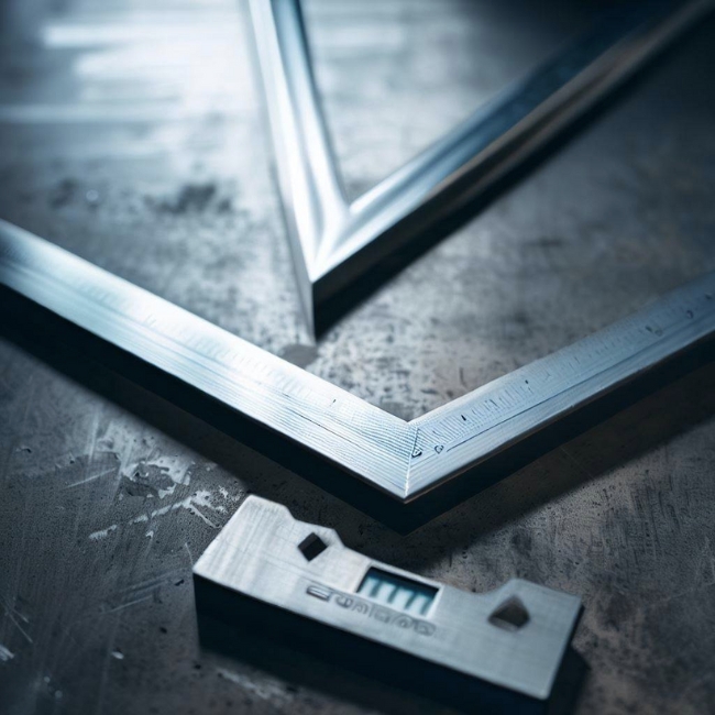 Một bức ảnh của một nẹp V inox với thước kẻ và thang đo để đo kích thước và khối lượng của nó