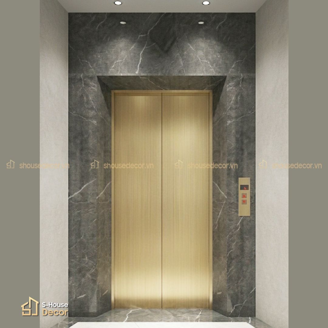 Gia công khung bao hẹp, cửa tầng thang máy xây inox 304 xước vàng