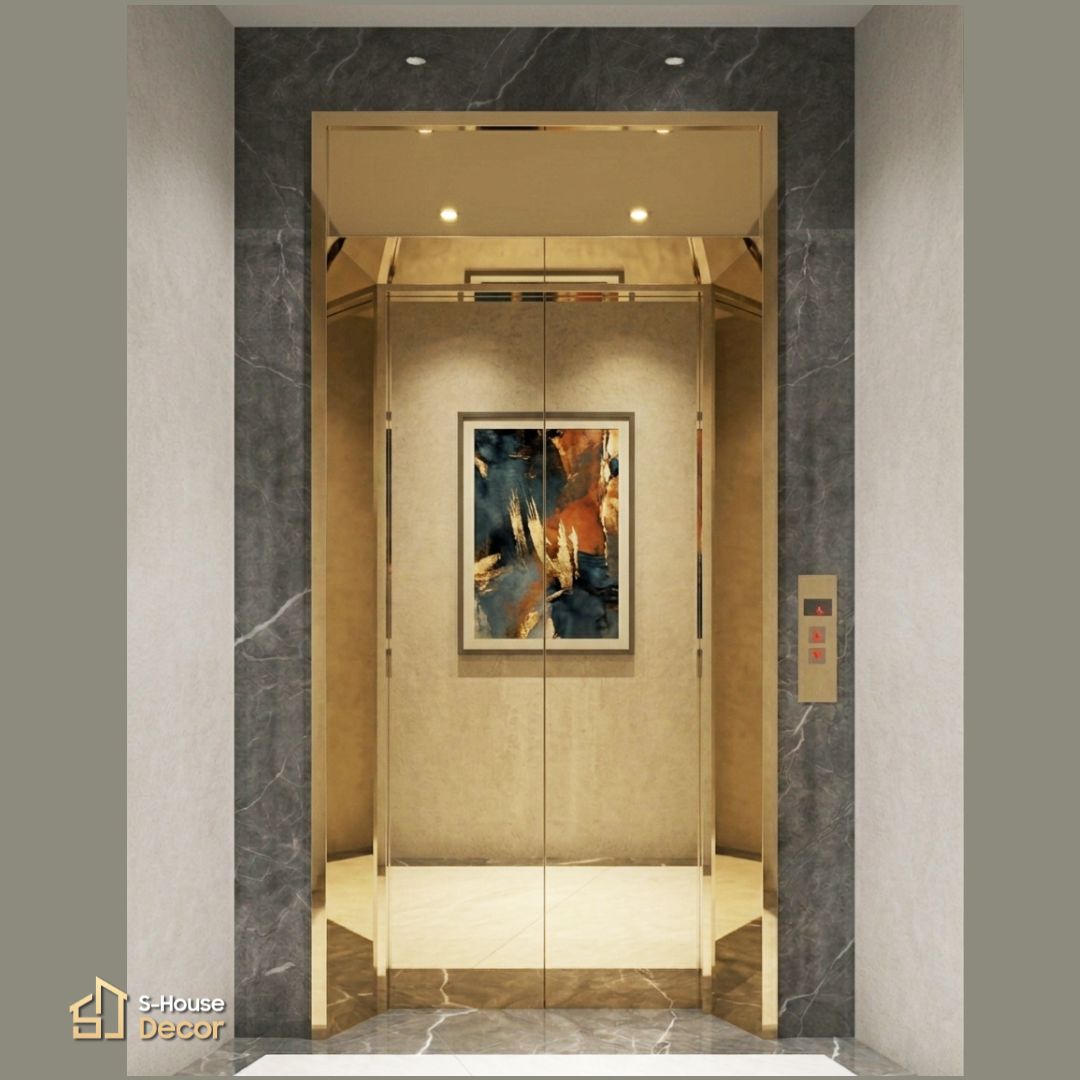 Gia công khung bao rộng cửa thang máy inox 304 gương vàng