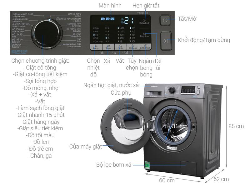 Hướng dẫn sử dụng máy giặt Samsung Addwash WW90K54E0UX/SV và WW90K44G0YW