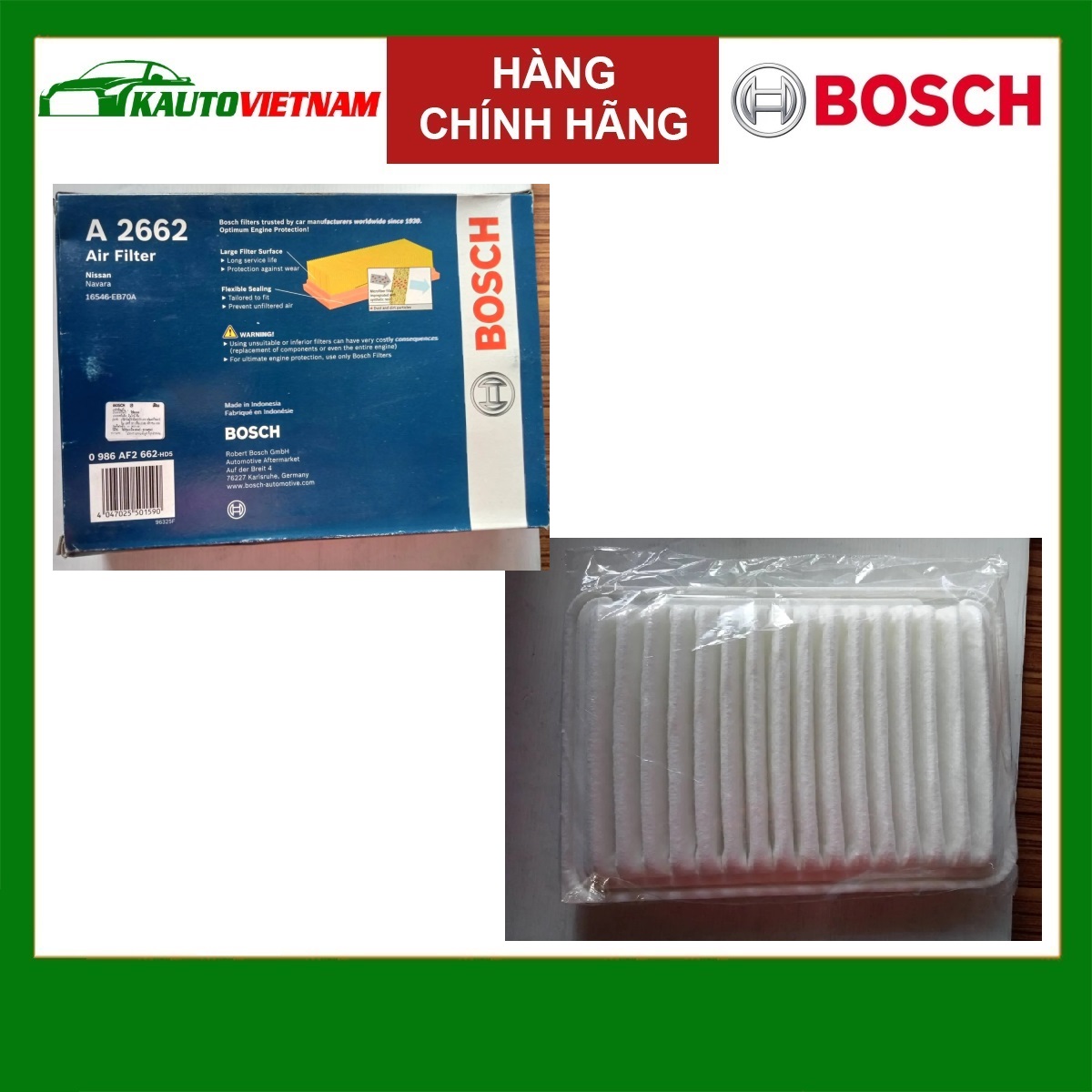 Lọc gió động cơ Lọc gió động cơ Nissan Navara 2.5 DCi (2007-2014) chính hãng Bosch (0986AF2662)