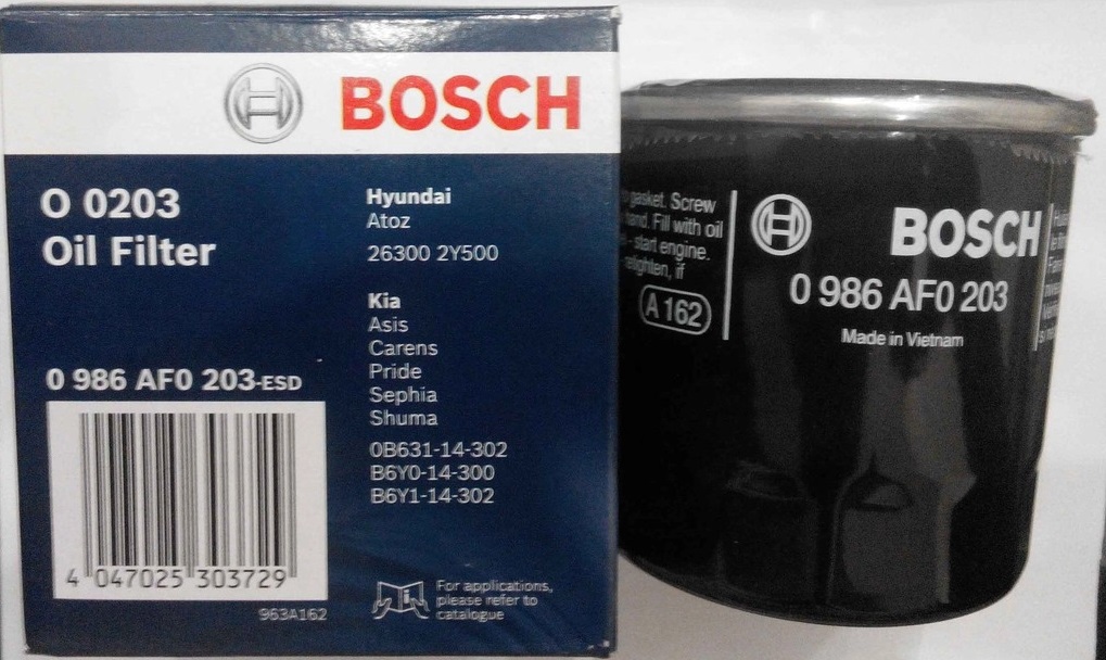 Lọc dầu động cơ Hyundai i10 (2013+); Getz 1.1 (2006-2011); Accent (2011+) chính hãng Bosch (0986AF0203) (Lọc sắt)
