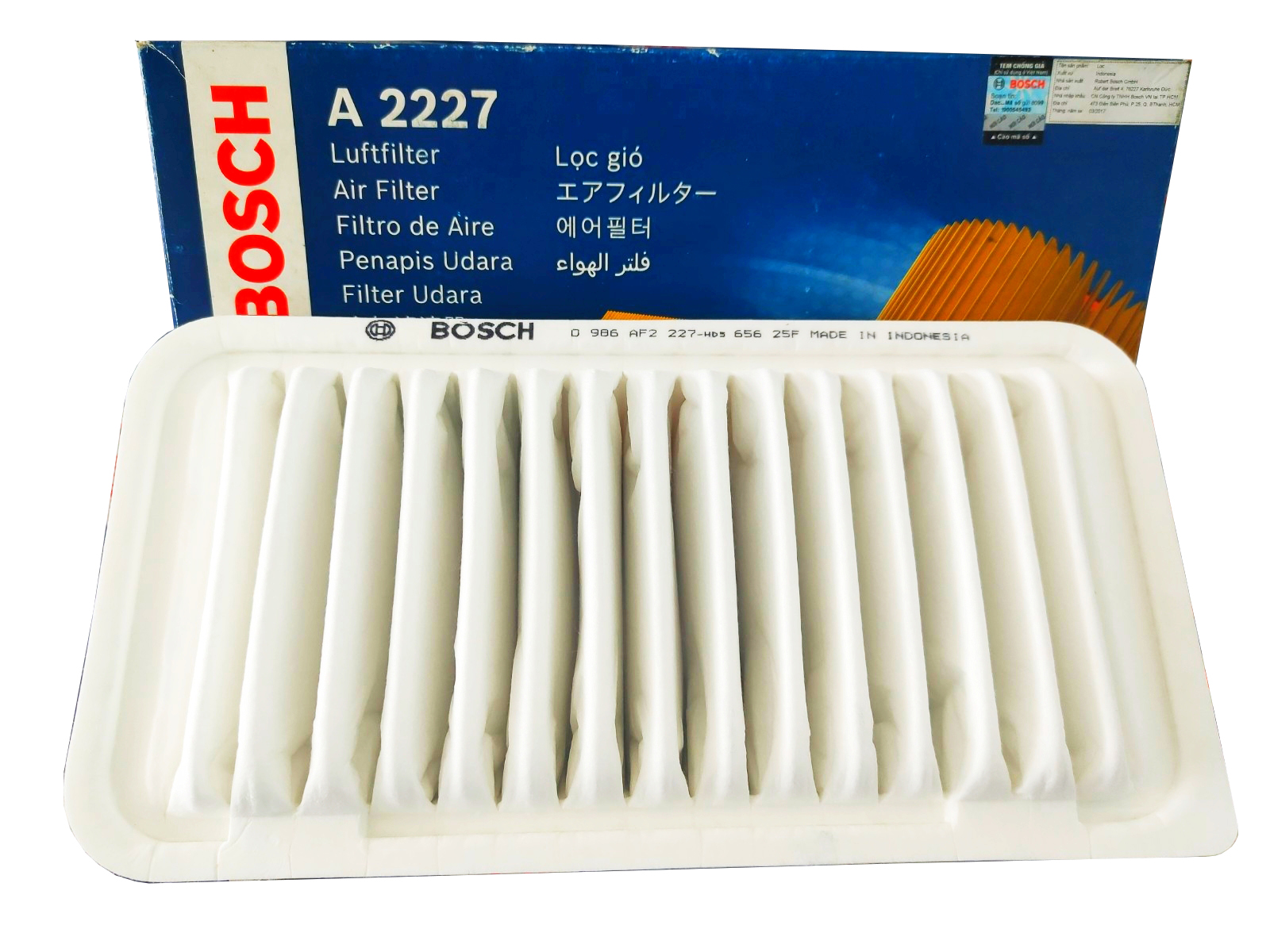 Lọc gió động cơ Toyota Corolla Altis (2001-2008) chính hãng Bosch (0986AF2227)
