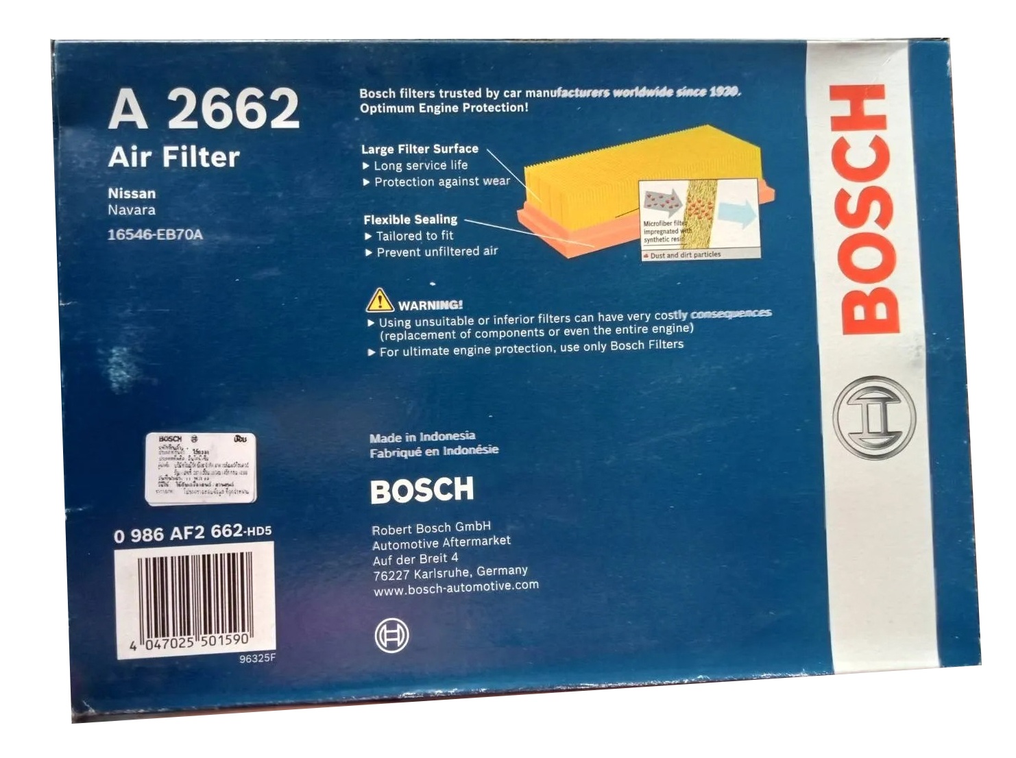 Lọc gió động cơ Lọc gió động cơ Nissan Navara 2.5 DCi (2007-2014) chính hãng Bosch (0986AF2662)