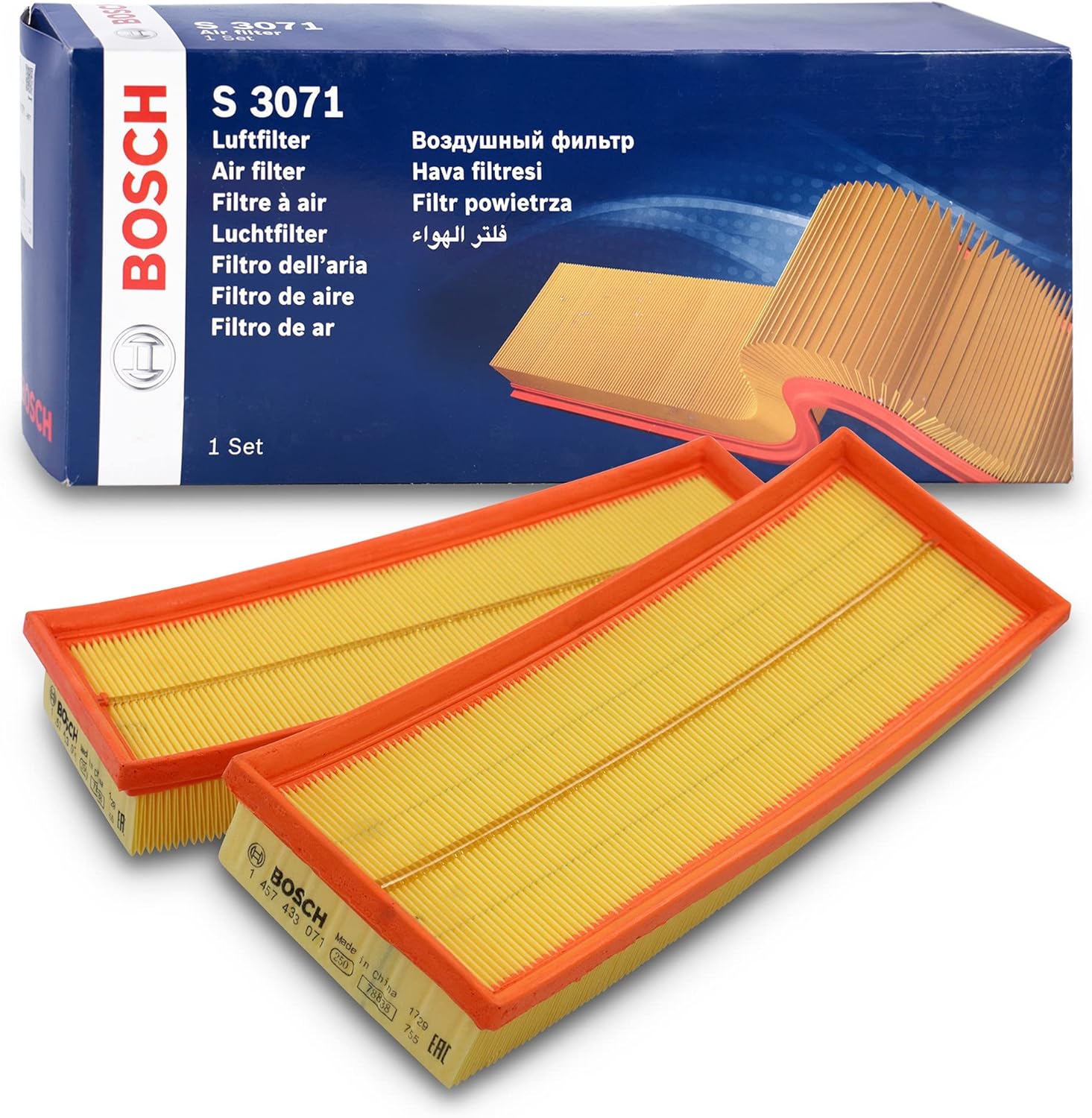 Lọc gió động cơ Mercedes Benz C Classe W203 (C230 2.5 (2005-2007), C240 2.6 (2002-2007), C280 3.0 (2005-2007); W204 (C230, C250, C280, C300); E Classe W211 (E230, E240, E280, E350); W212 (E300, GLK300, X204) chính hãng Bosch (1457433071)