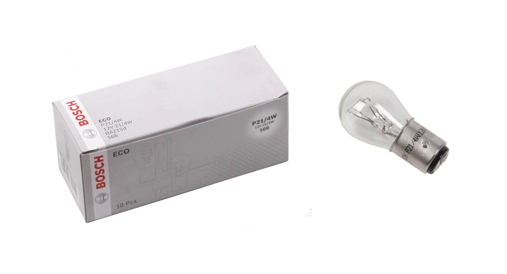 Bóng đèn phanh chân cài 2 tóc trắng ECO P21/4W 12V 4W chính hãng Bosch (1987302813)