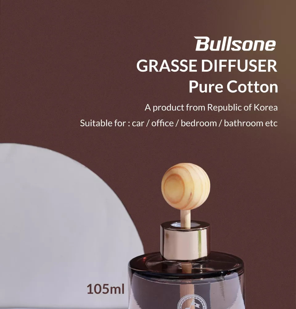 Nước hoa ô tô Bullsone Pháp Grasse Diffuser Pure Cotton chính hãng sản xuất tại Hàn Quốc 100% tinh dầu thiên nhiên - Mùi hương Bông vải