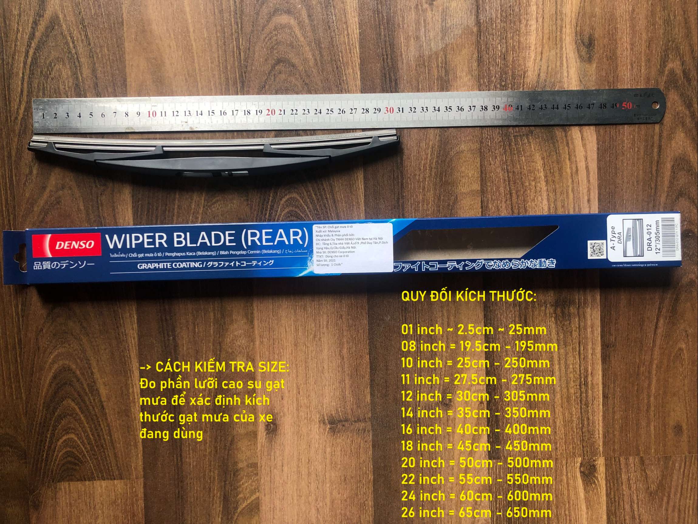 Gạt mưa sau Mitsubishi Pajero Sport 2011-2022 Denso DRA cao cấp chính hãng 12inch 305mm
