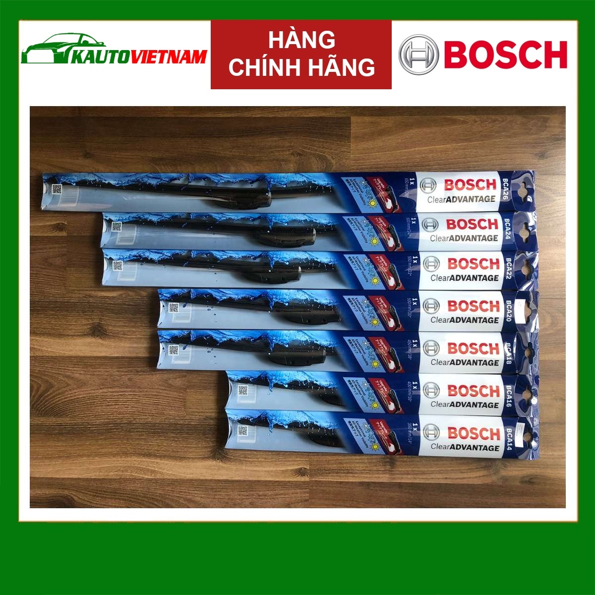 Gạt mưa Bosch CLEAR ADVANTAGE BCA xương mềm chính hãng nhiều kích thước cho nhiều loại xe 14inch 15inch 16inch 17inch 18inch 19inch 20inch 21inch 22inch 24inch 26inch 28inch