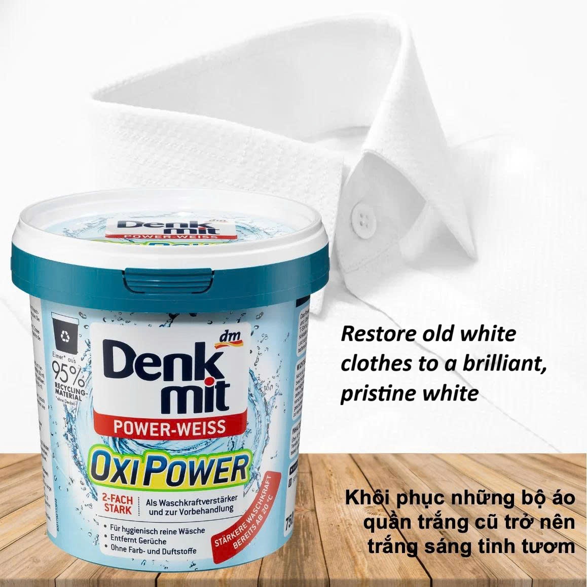 Bột tẩy vết bẩn cho quần áo trắng Denkmit Oxi Power 750gram