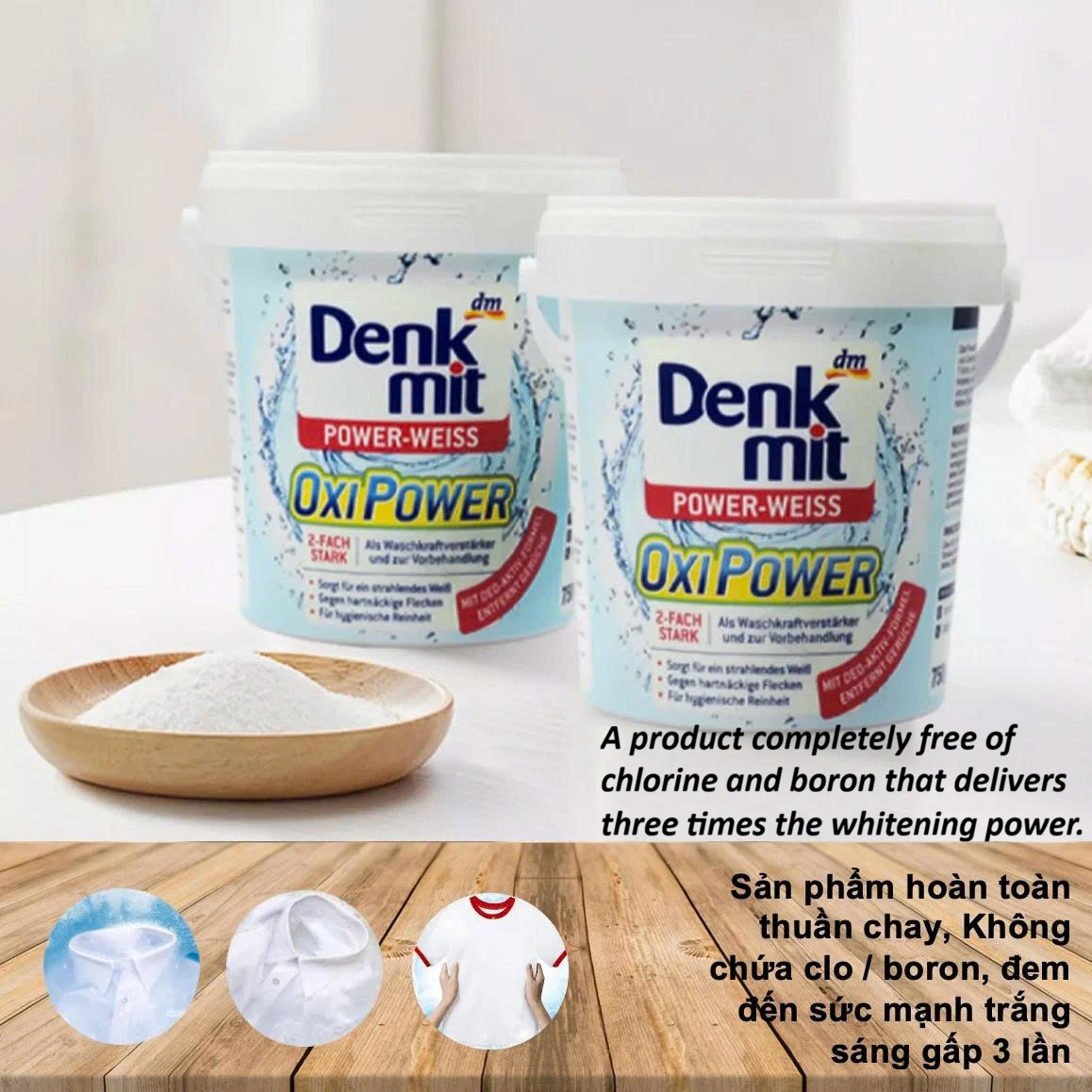 Bột tẩy vết bẩn cho quần áo trắng Denkmit Oxi Power 750gram