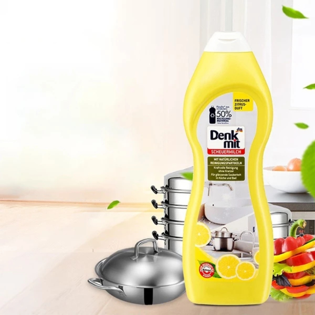 Dung dịch tẩy Đồ Sứ, Inox Denkmit Scheuermilch Frischer Zitrus-Duft chai 750ml - Hương Chanh - Nhập khẩu Đức