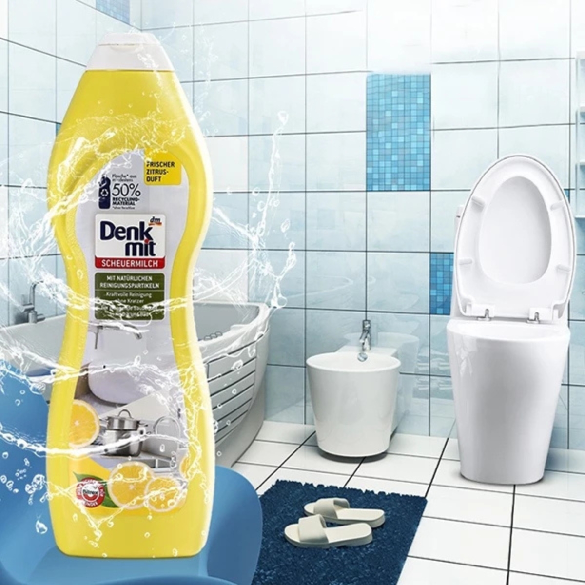 Dung dịch tẩy Đồ Sứ, Inox Denkmit Scheuermilch Frischer Zitrus-Duft chai 750ml - Hương Chanh - Nhập khẩu Đức
