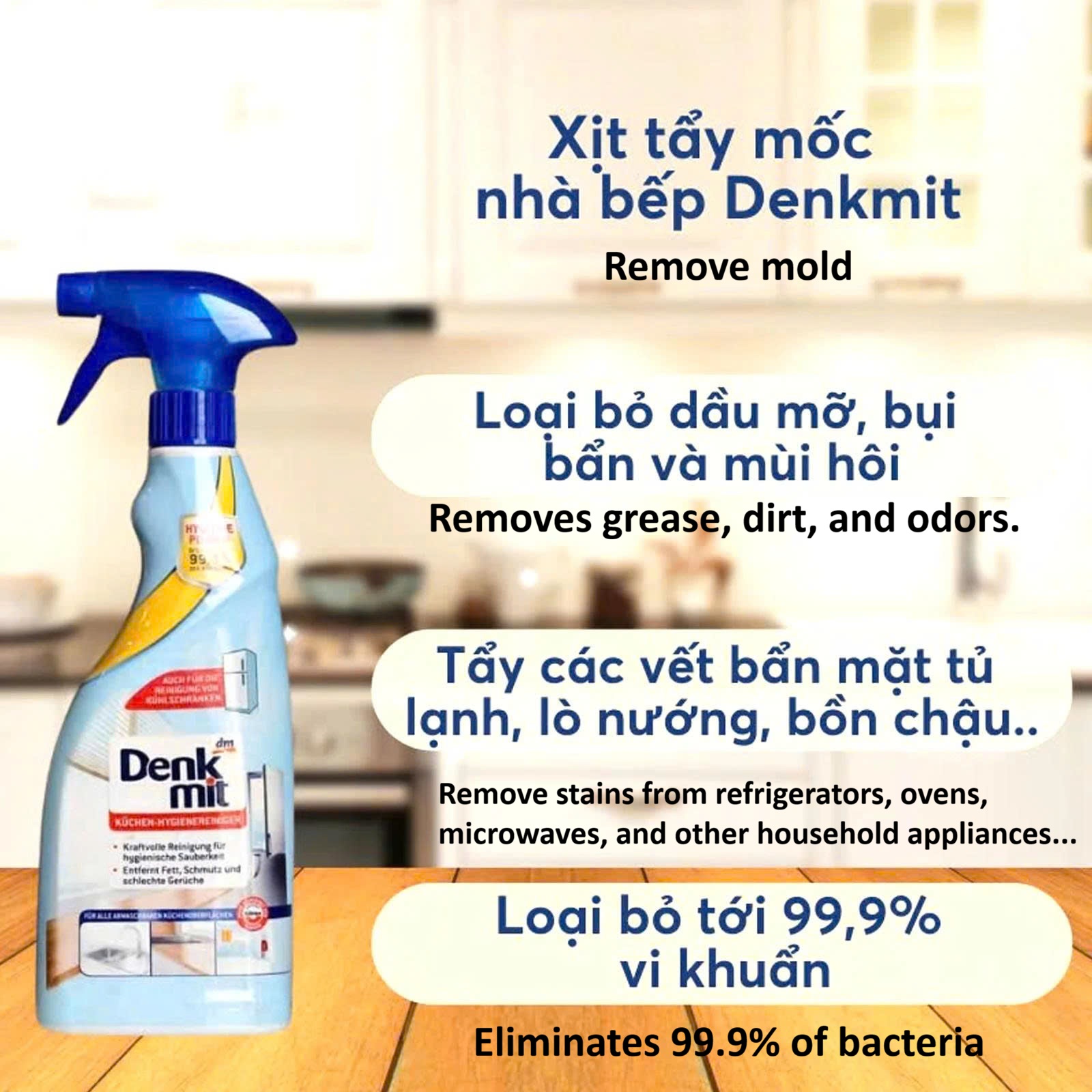 Xịt vệ sinh khử mùi & diệt khuẩn nhà bếp Denkmit chai 750ml