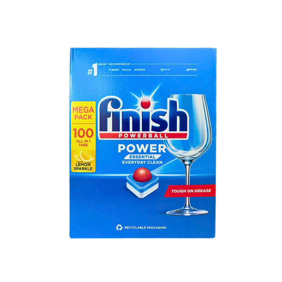 Viên rửa bát Finish Power Essential nhập khẩu châu âu - Hộp 100 viên - Hương chanh (Lemon)