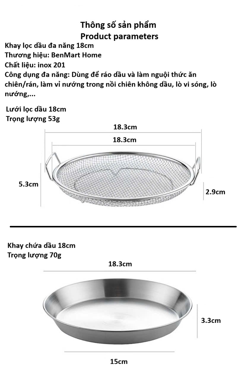 Khay nồi chiên không dầu - Vỉ Nướng Đa Năng - Khay Đựng Đồ Chiên Ráo Dầu
