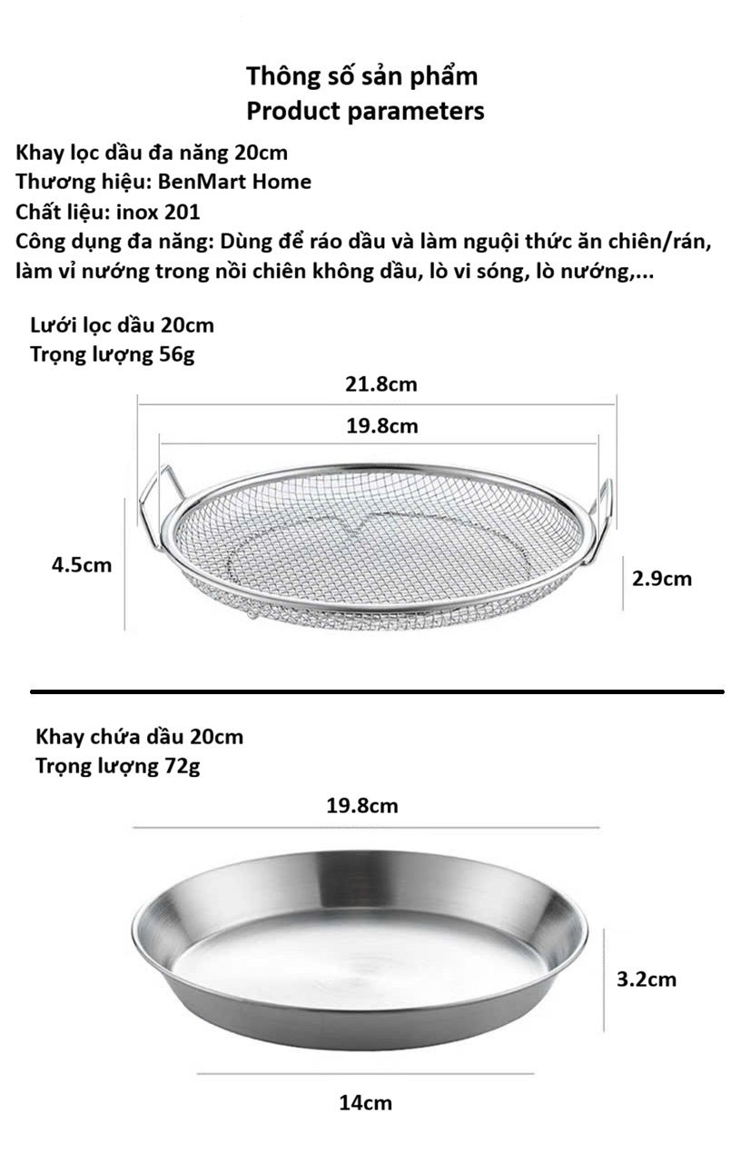 Khay nồi chiên không dầu - Vỉ Nướng Đa Năng - Khay Đựng Đồ Chiên Ráo Dầu