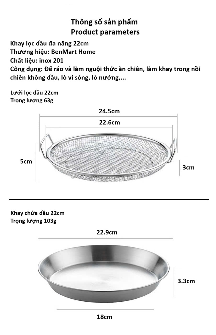 Khay nồi chiên không dầu - Vỉ Nướng Đa Năng - Khay Đựng Đồ Chiên Ráo Dầu