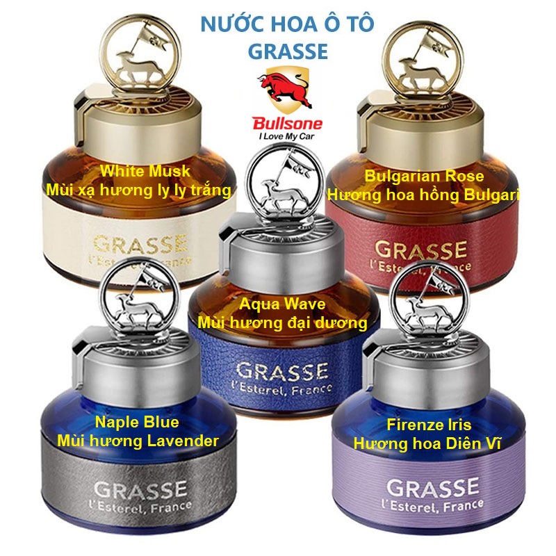 Nước hoa ô tô Bullsone Pháp Grasse L' Esterel chính hãng sản xuất tại Hàn Quốc 100% tinh dầu thiên nhiên - Có 5 mùi hương: Aqua Wave, Firenze Iris, Naples Blue, White Musk, Bulgarian Rose