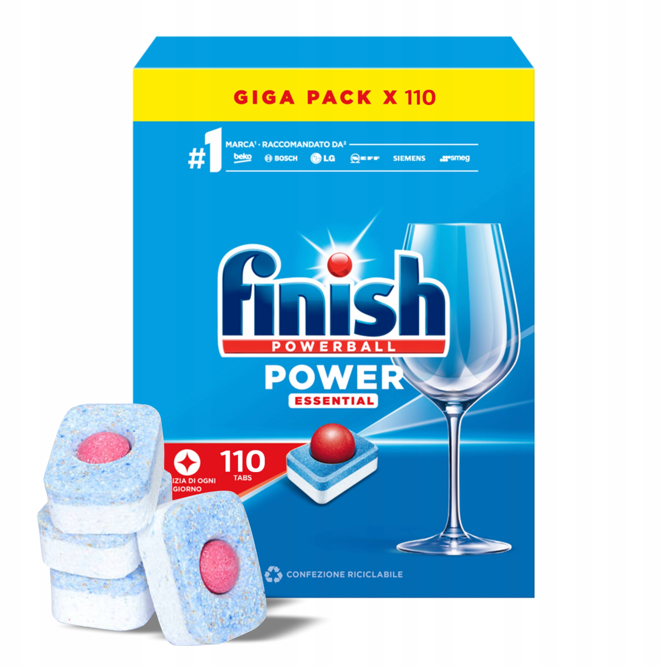 Viên rửa bát Finish Power Essential All IN 1 nhập khẩu châu âu 110v (loại viên to) - Hương Soda