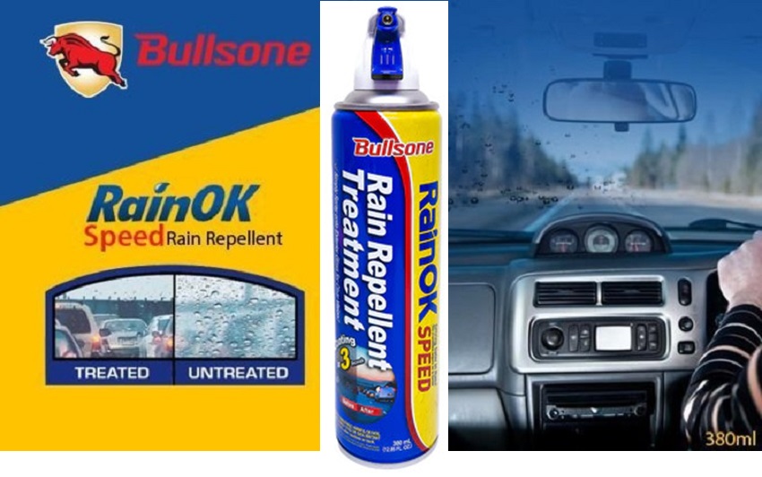 Vệ sinh kính chống bám mưa xe ô tô Bullsone RainOK Speed Spray 3in1 chính hãng sản xuất tại Hàn Quốc