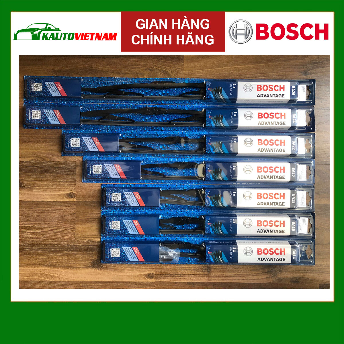 Gạt mưa Kia Sonet (2019~) Bosch ADVANTAGE BA xương sắt hàng chính hãng 16inch 24inch - Bộ 2 cái