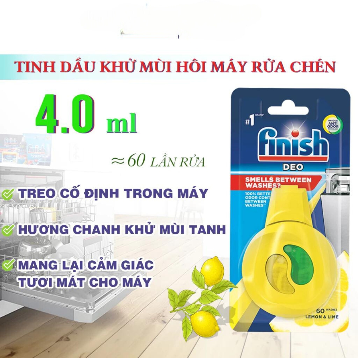 Tinh dầu treo khử mùi khoang máy rửa bát Finish - Mùi hương chanh