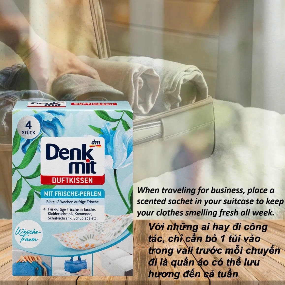 Túi thơm quần áo Denkmit Duft Kissen, hộp 4 túi - Nhập khẩu Đức