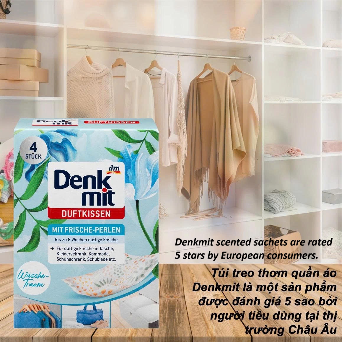 Túi thơm quần áo Denkmit Duft Kissen, hộp 4 túi - Nhập khẩu Đức
