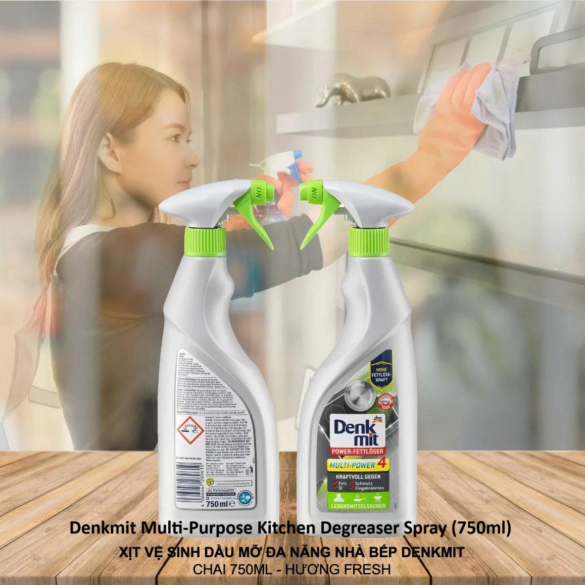 Xịt vệ sinh dầu mỡ nhà bếp đa năng Denkmit Fettreiniger Power - Chai 750ml