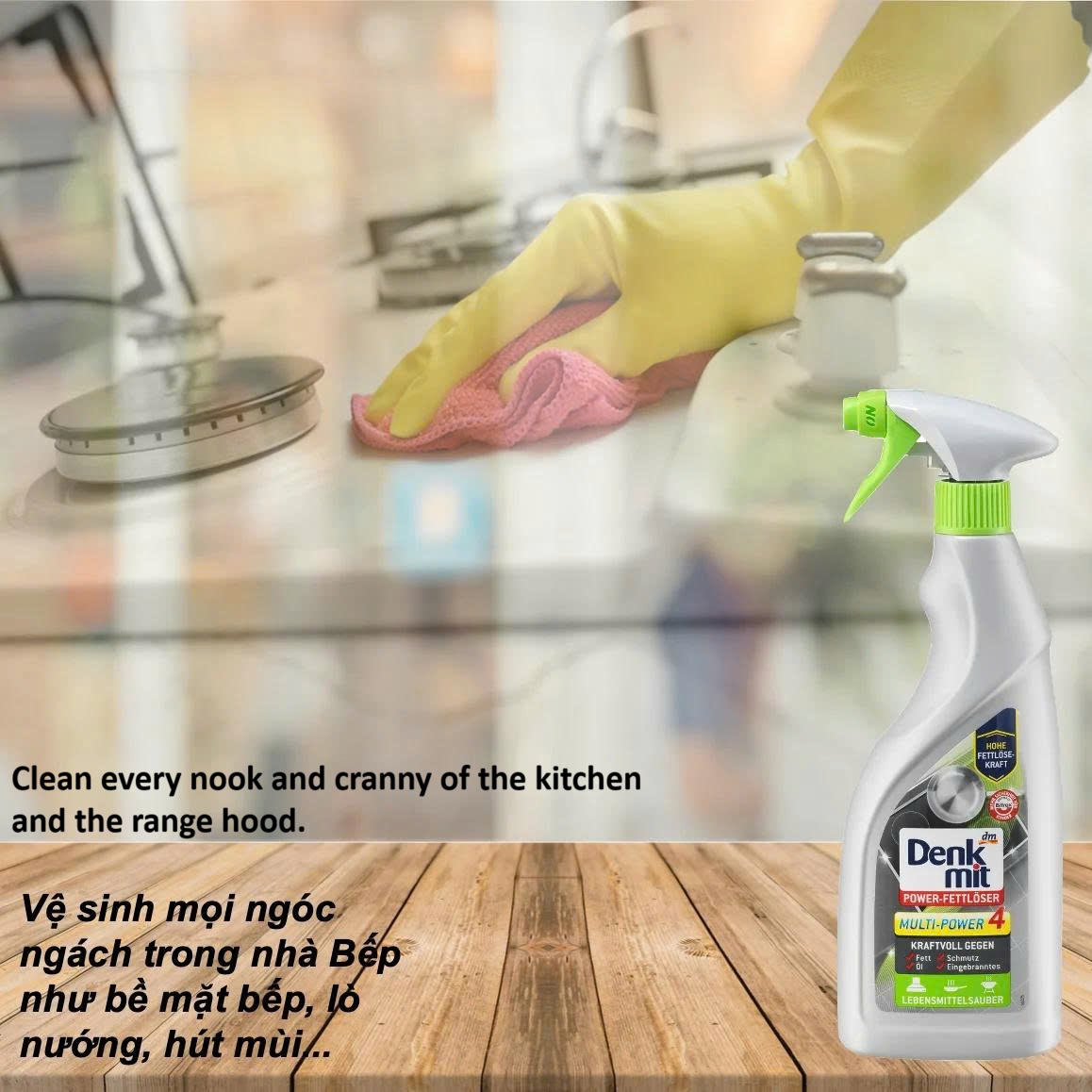 Xịt vệ sinh dầu mỡ nhà bếp đa năng Denkmit Fettreiniger Power - Chai 750ml
