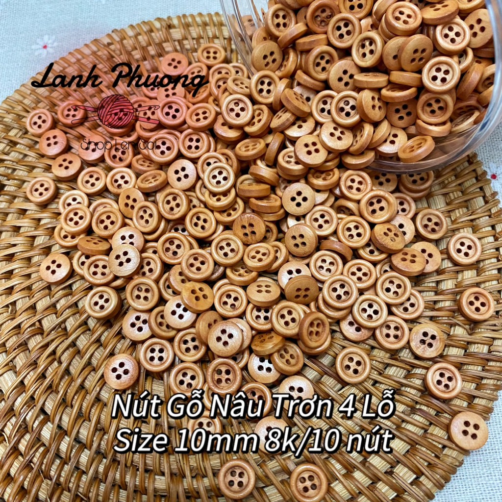 ⚫️Nút Gỗ Nâu Trơn 4 Lỗ (set 10 cái)