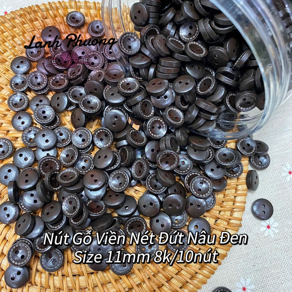 ⚫️Nút Gỗ Viền Nét Đứt Nâu Đen (set 10 cái)