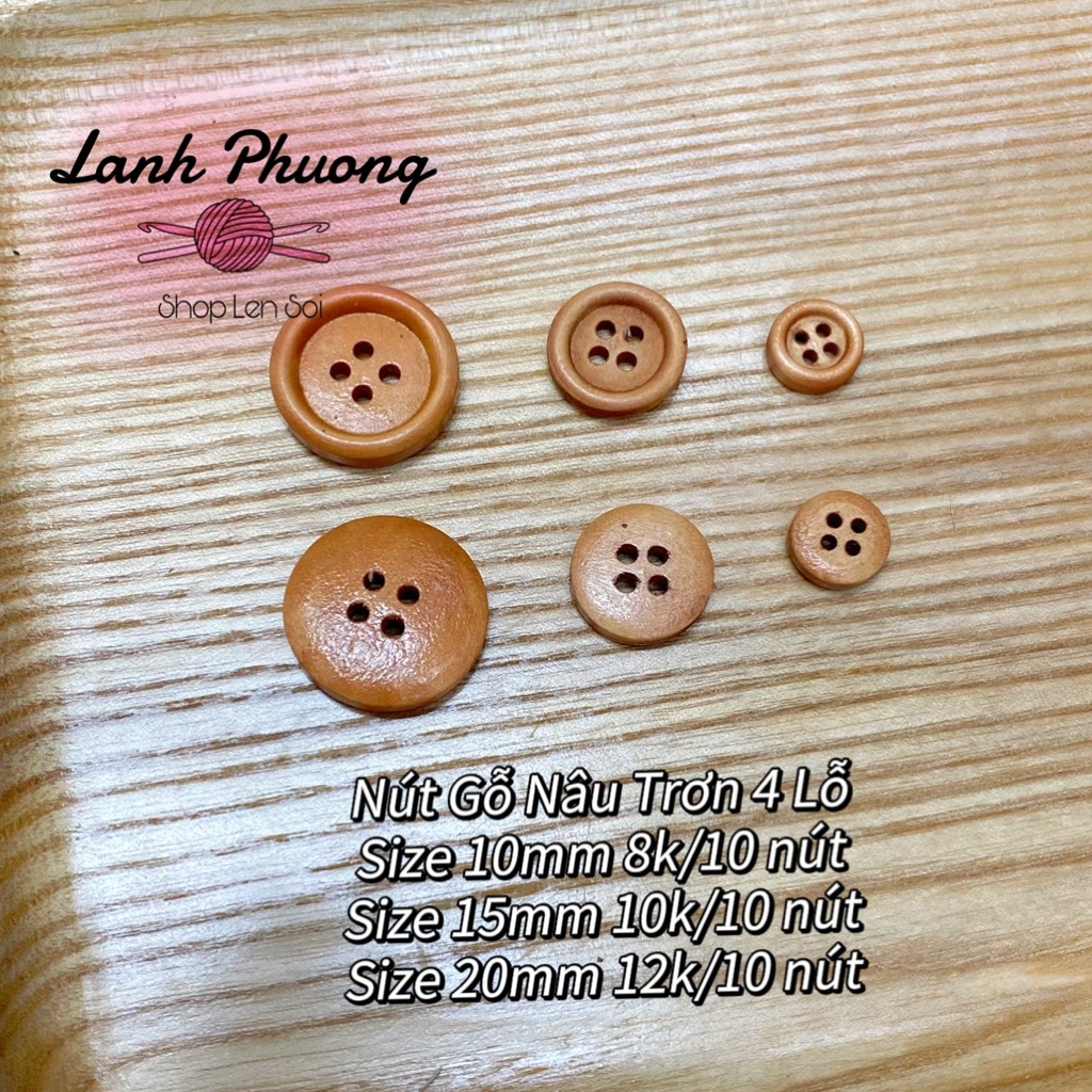⚫️Nút Gỗ Nâu Trơn 4 Lỗ (set 10 cái)