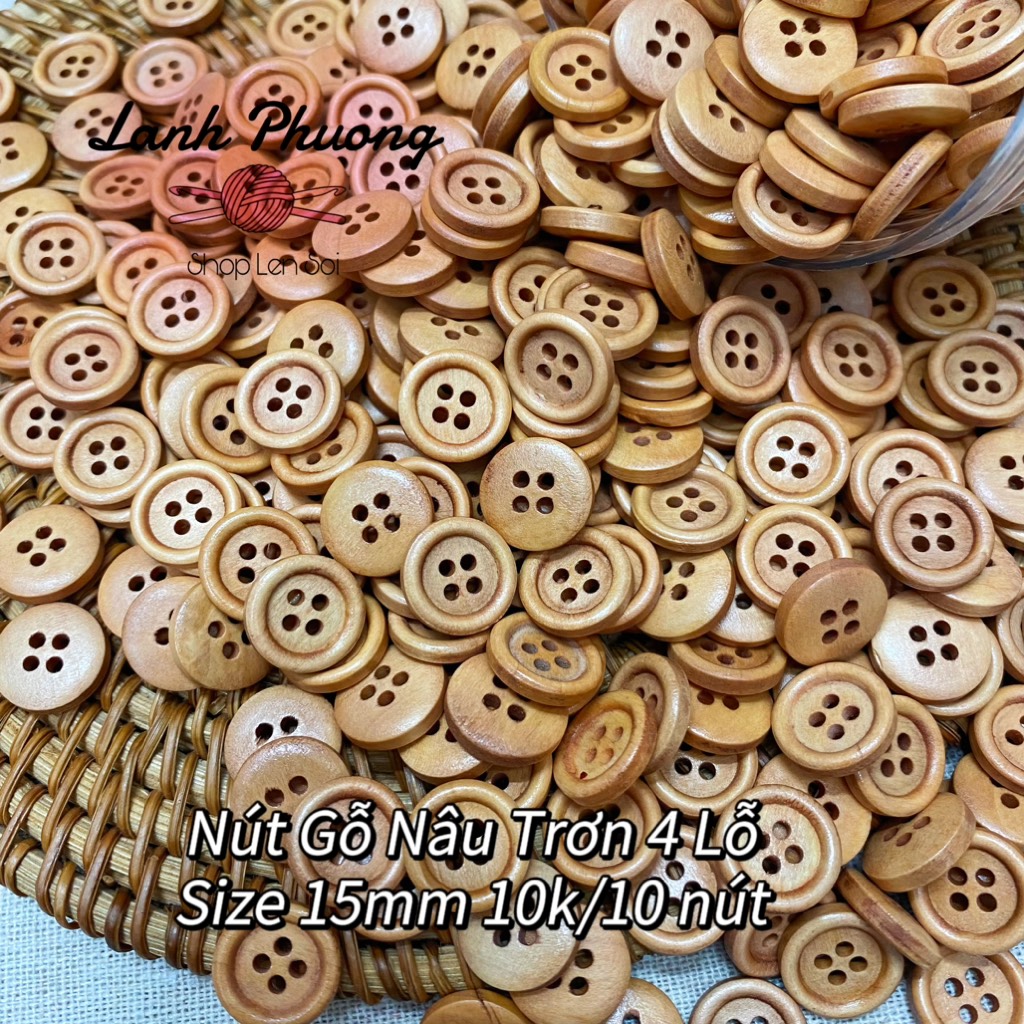 ⚫️Nút Gỗ Nâu Trơn 4 Lỗ (set 10 cái)